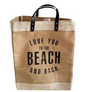 Santa Barbara Design Studio Oversized Burlap Beige Black Beach Tote Bag Love You